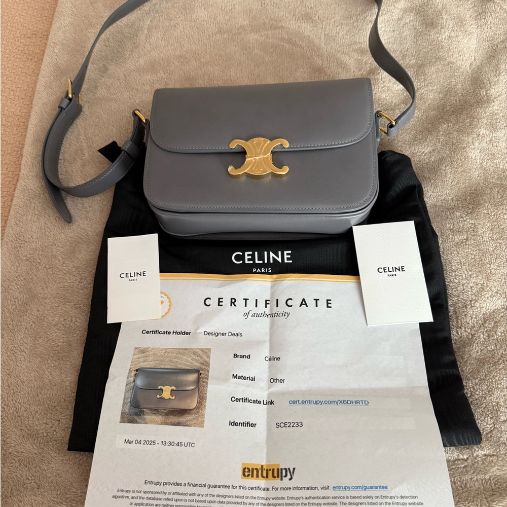 Celine Medium Triomphe Gray Crossbody Bag w/ Gold hardware New w/ dust bag COA